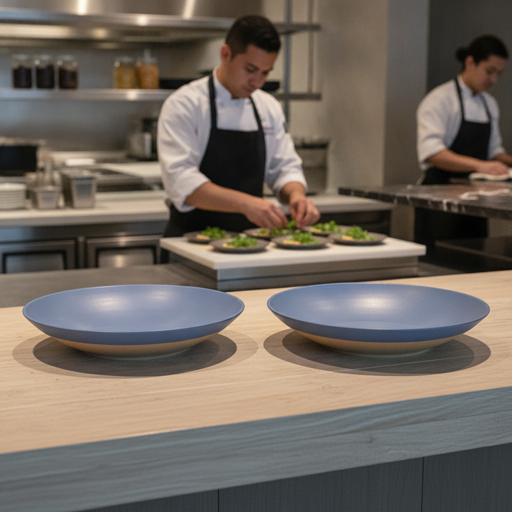 Melamine Blue Shallow Serving Bowls 360mm for Creative Buffets (Pack of 2)