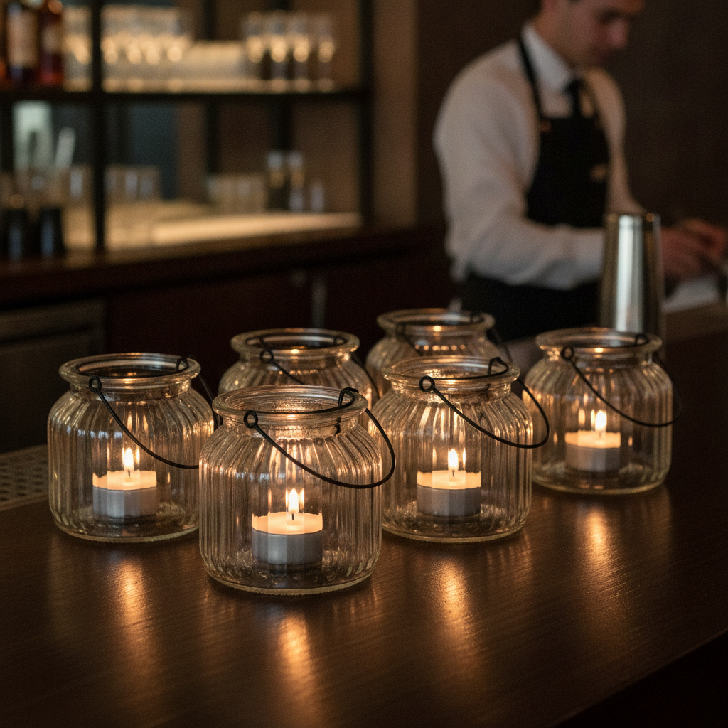 Glass Ribbed Tealight Holders 105mm for Restaurants & Pubs (Pack of 6)