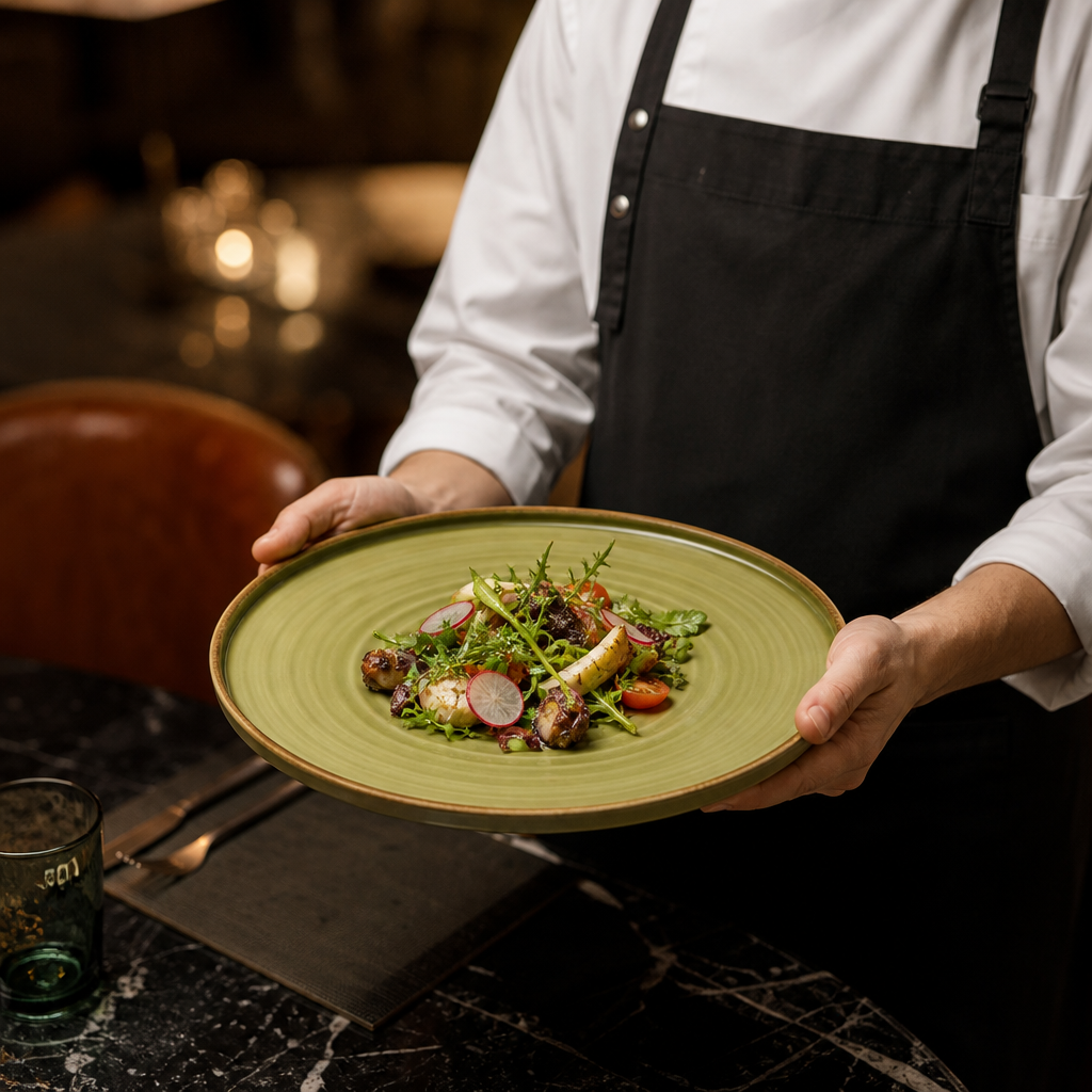 Walled Plates 260mm Green Porcelain for Modern Dining (Pack of 6)