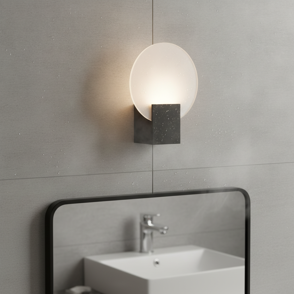 Plastic Black Wall Light with Tempered Glass Shade for Bathrooms
