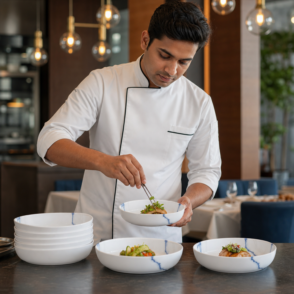 Walled Bowls Blue Vitrified Ceramic for Premium Dining (Pack of 6)
