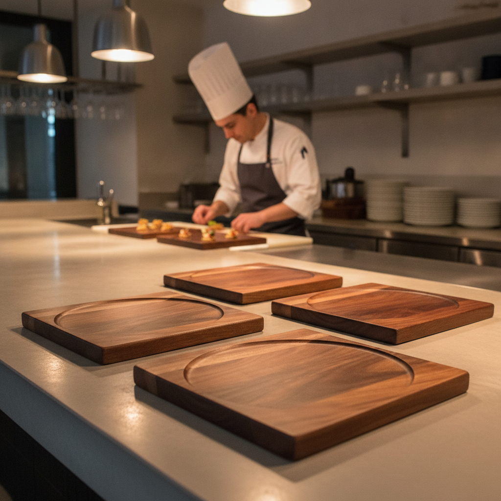 Wooden Square Presentation Boards 355mm for Catering & Hospitality (Pack of 4)