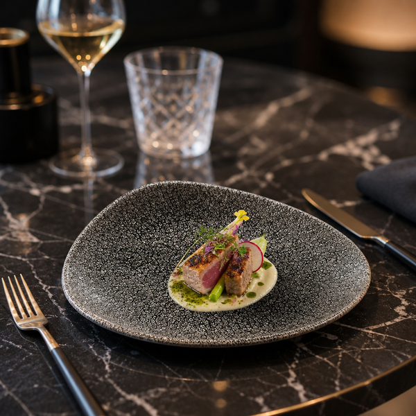 Triangular Plates Black Porcelain 200x150mm, Porcelain, pack of 12