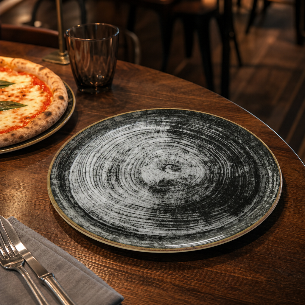Black Porcelain Napoli Pizza Plates 330mm for Restaurants & Pizzerias (Pack of 6)
