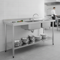 Stainless Steel Double Bowl Sink with Left Hand Drainer for Professional Kitchens