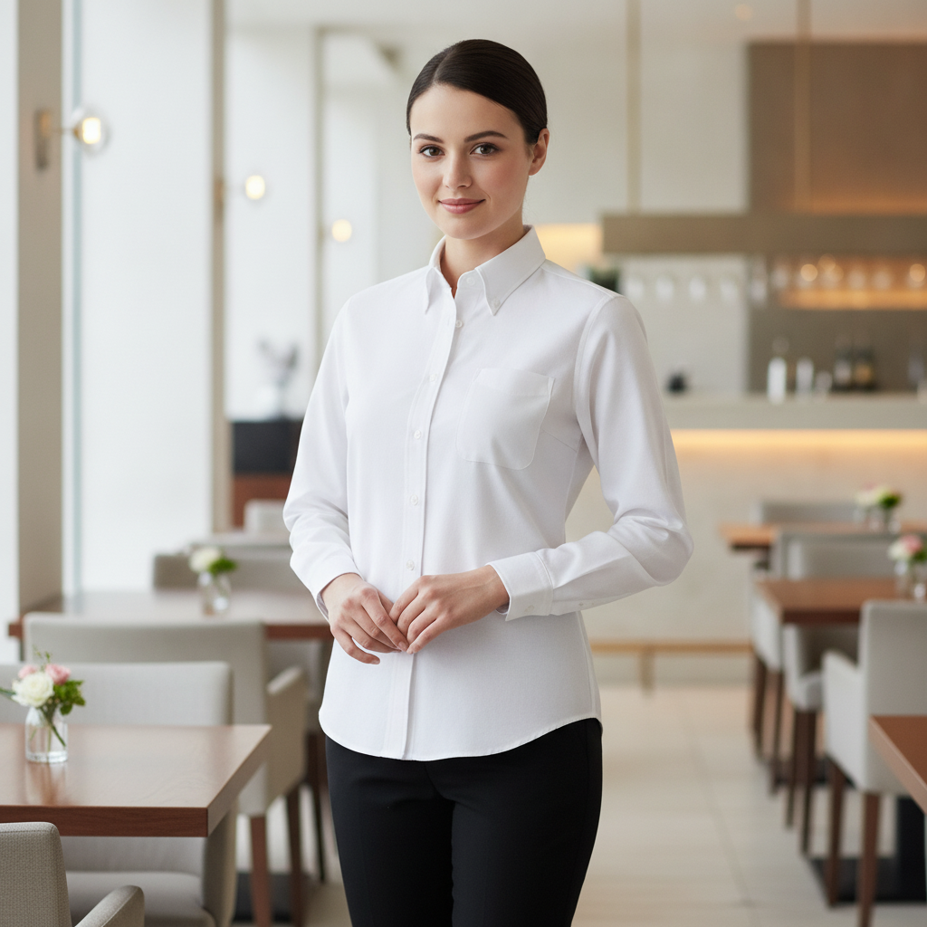White Polycotton Long Sleeve Oxford Shirt for Front of House