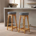 Rubber Wood High Bar Stools with Blue Diamond Seat 770x345mm for Pubs & Cafés (Pack of 2)