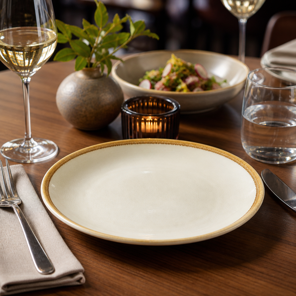 Round Coupe Plates Sandstone Porcelain for Contemporary Dining (Pack of 6)