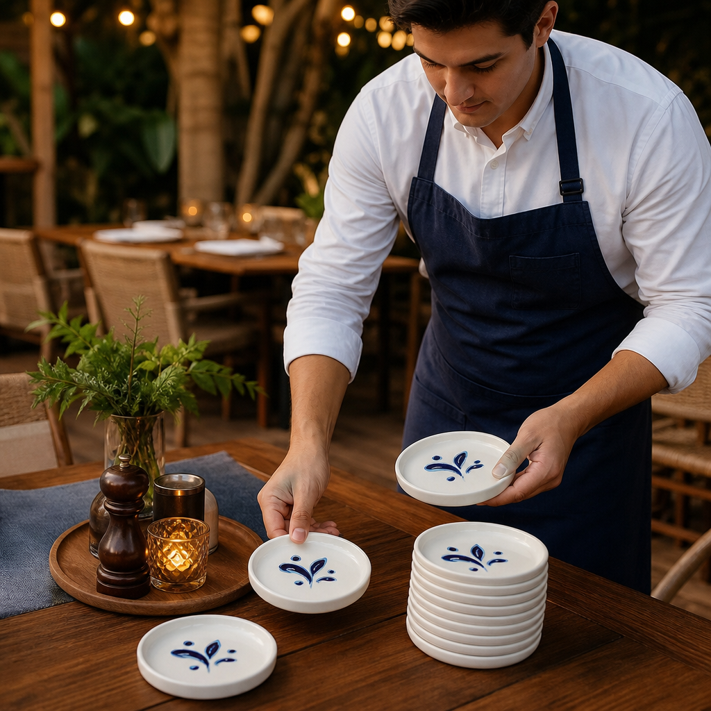 Alumina Round Stacking Trays Vitrified Ceramic for Outdoor Dining (Pack of 12)