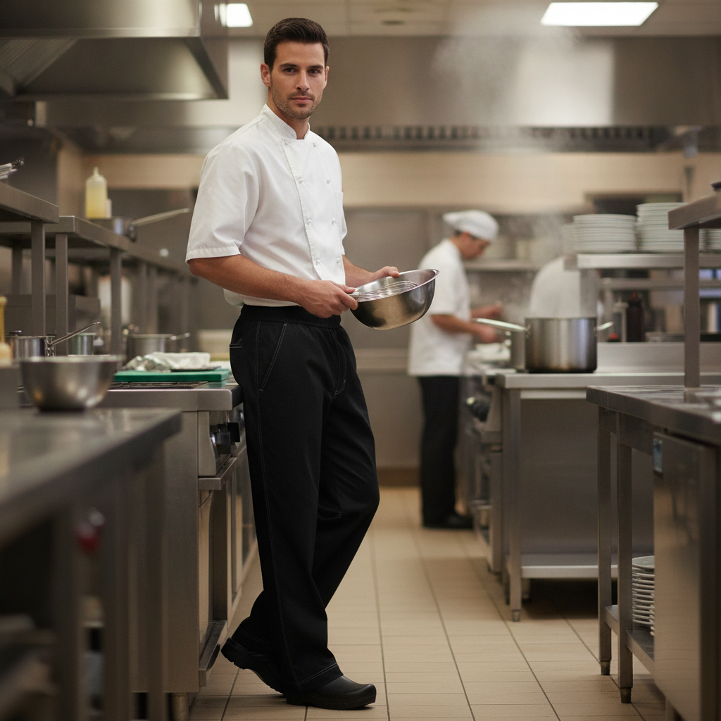 Black Polycotton Baggy Chefs Trousers for Hot Kitchens