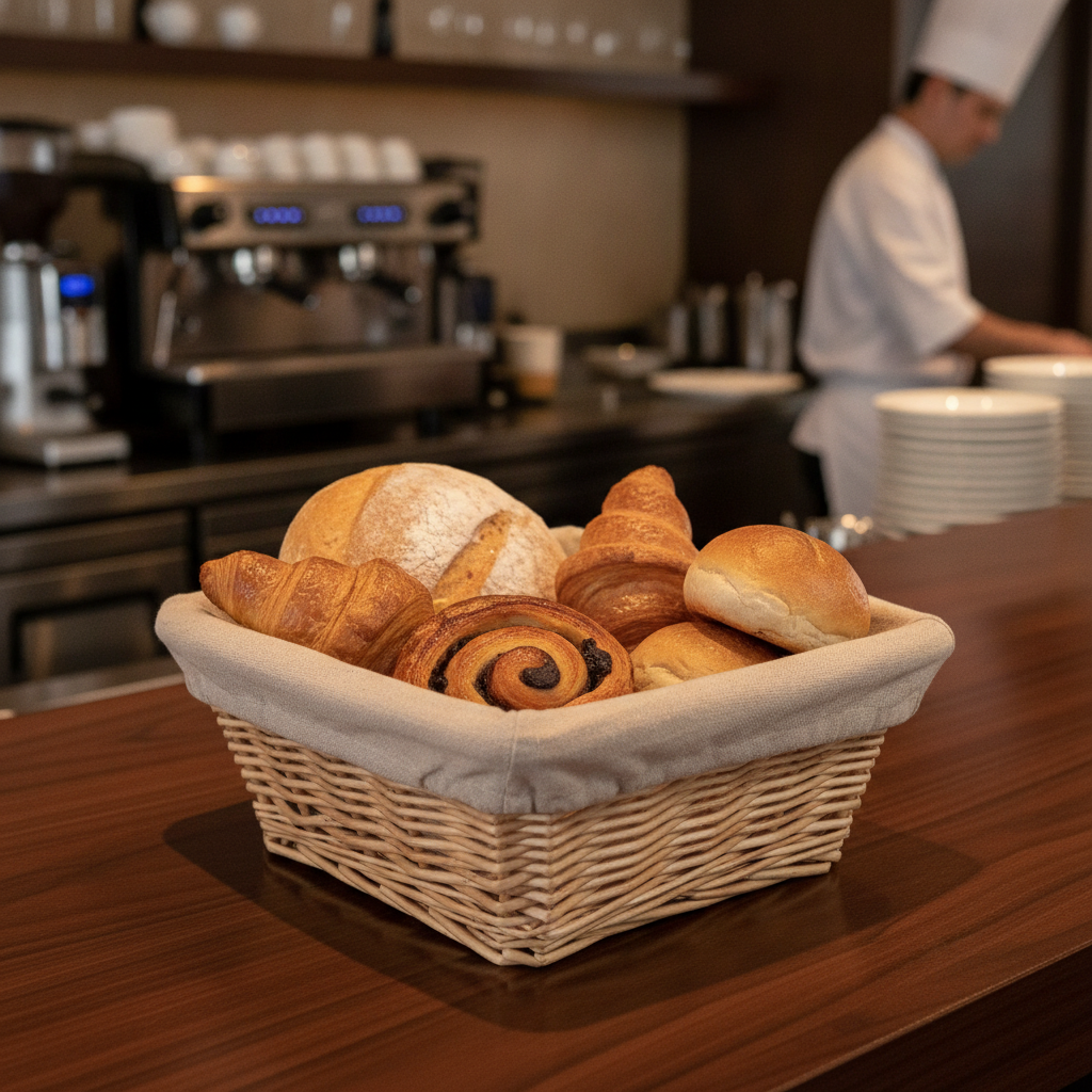 Wicker Square Basket 230mm for Presenting Breads and Pastries