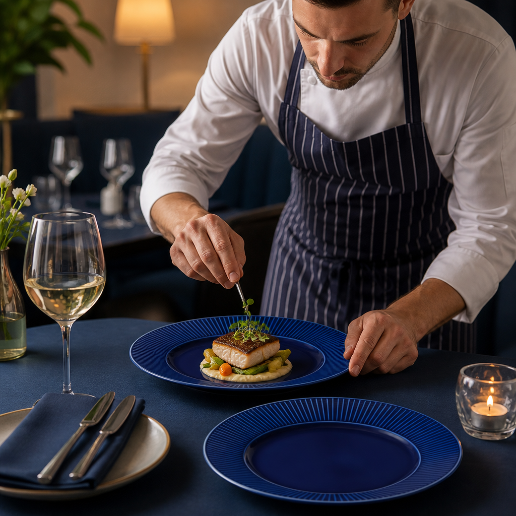 Gourmet Plates Blue Blue Porcelain for Fine Dining (Pack of 6)