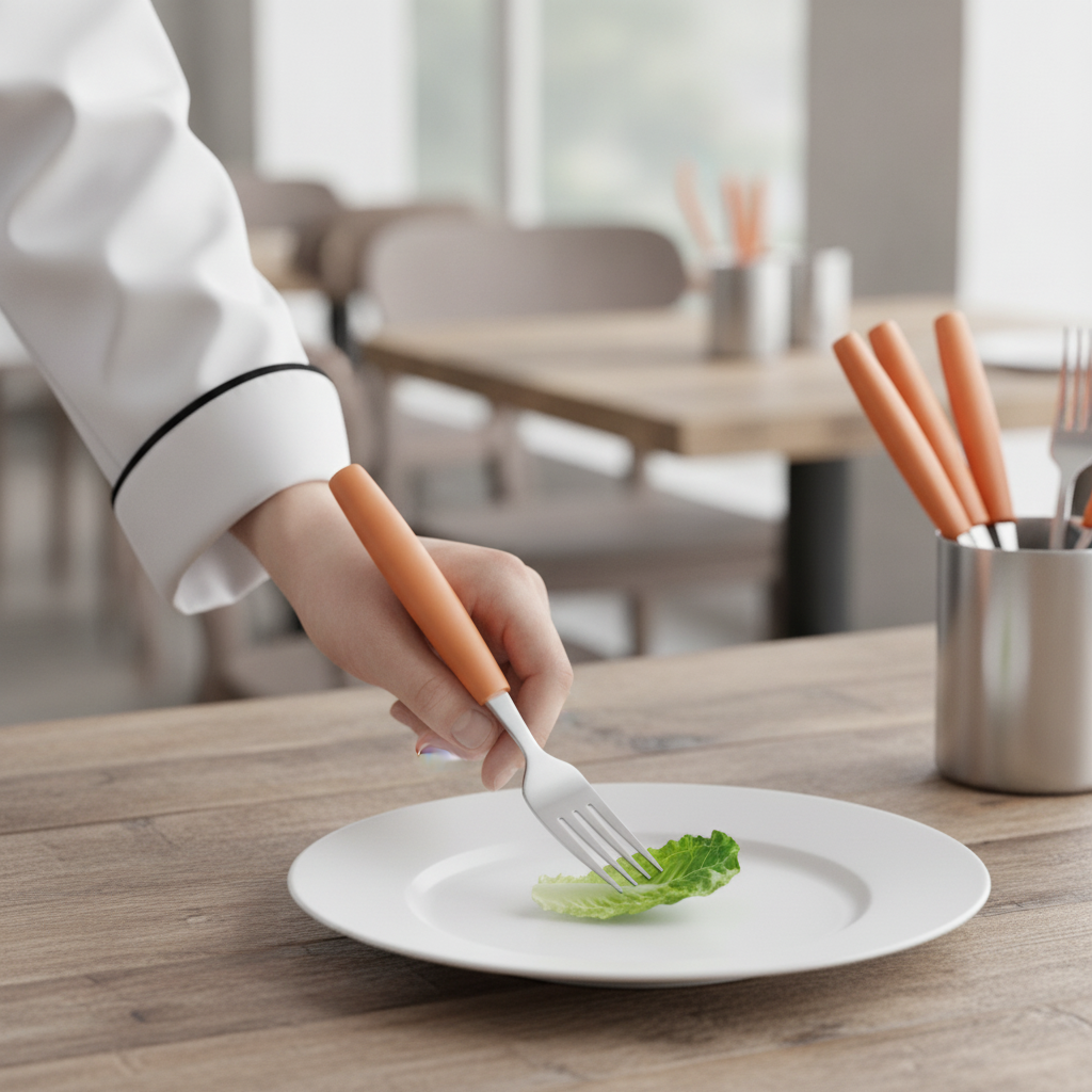 18/0 Stainless Steel Table Forks with Orange Handles for Canteens (Pack of 12)