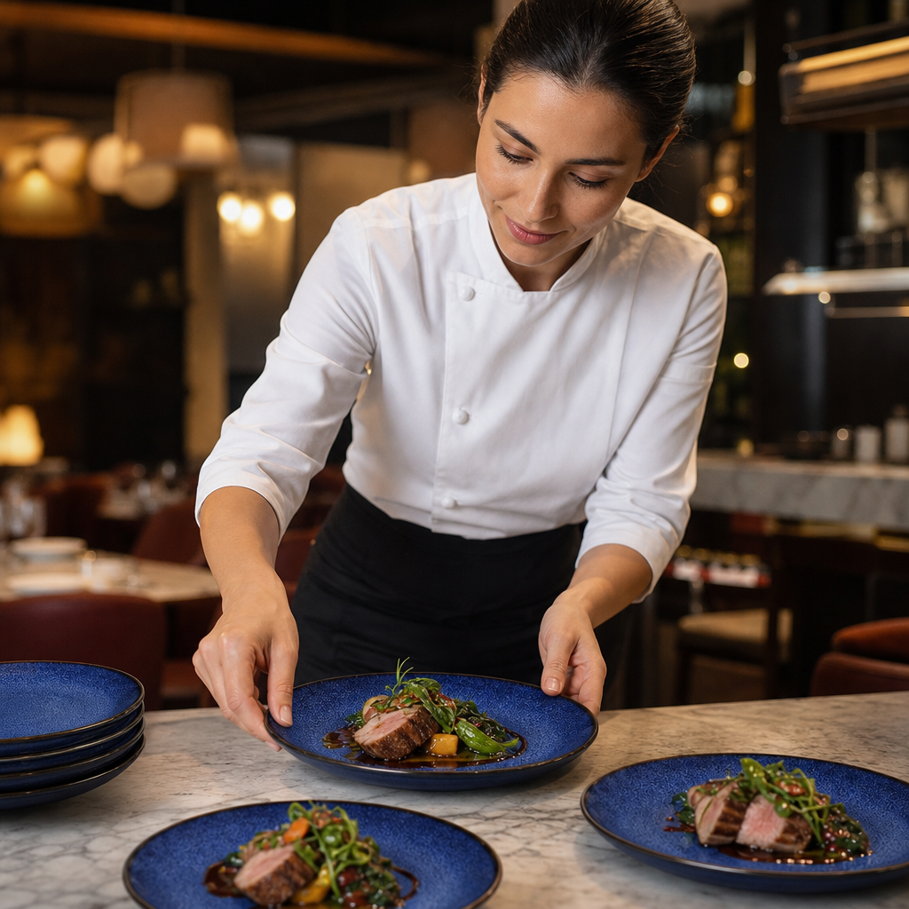 Midnight Coupe Plates Blue Stoneware for Dining (Pack of 4)