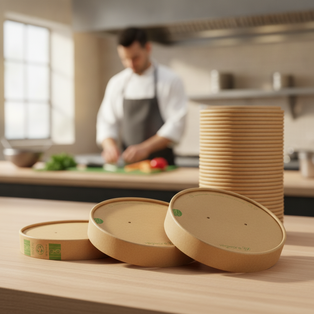 Kraft Paper Round Lid 150mm for Takeaway Food Containers (Pack of 300)