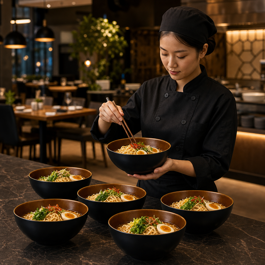 Onyx Noodle Bowls Black Vitrified Porcelain for Dining (Pack of 6)