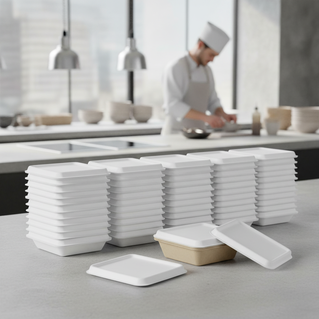Bagasse Lids for Food Containers 13x137x188mm for Takeaway Services (Pack of 100)