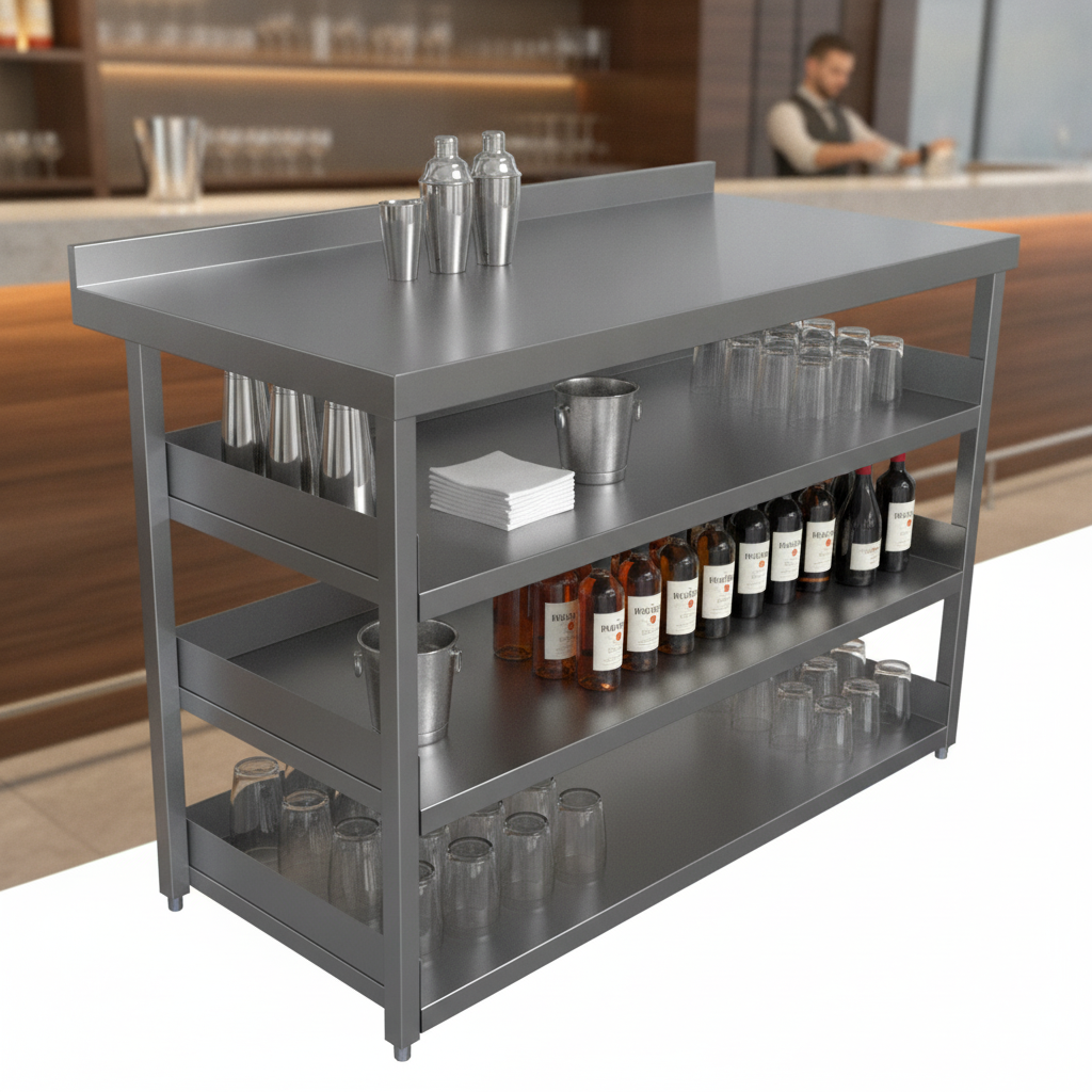 Stainless Steel Bar Shelving Station with 3 Removable Shelves for Modular Bars