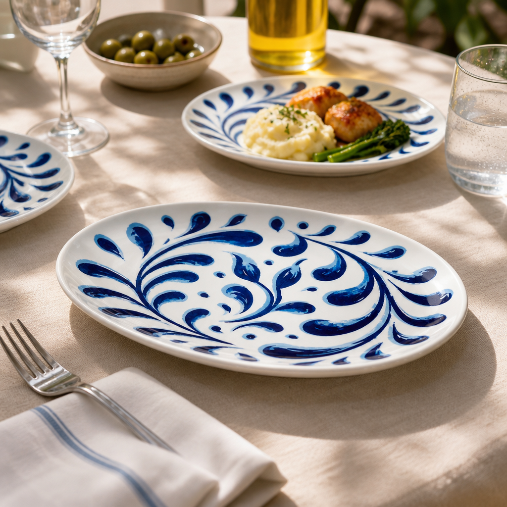 Oval Coupe Plates Blue Vitrified Ceramic for Al Dining (Pack of 12)