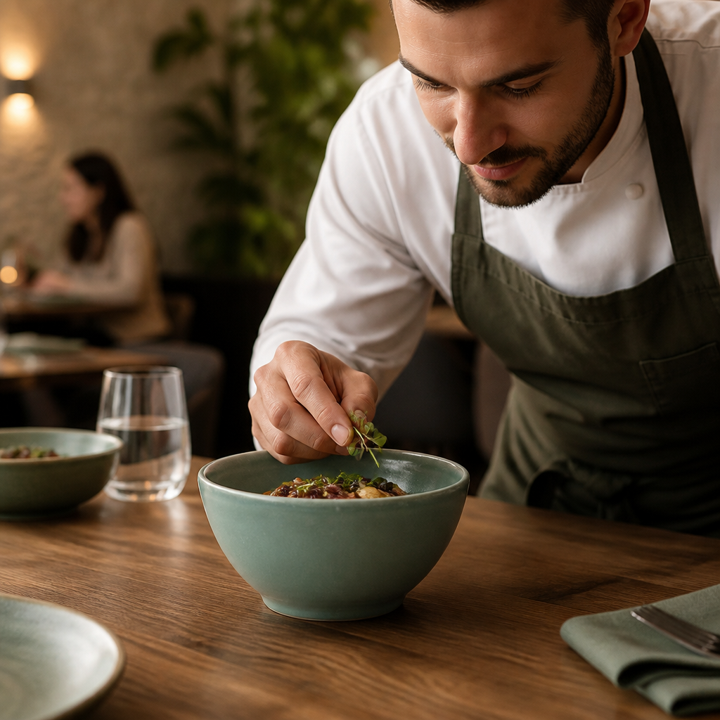 Deep Porcelain Bowls in Andorra Green for Casual and Elevated Dining