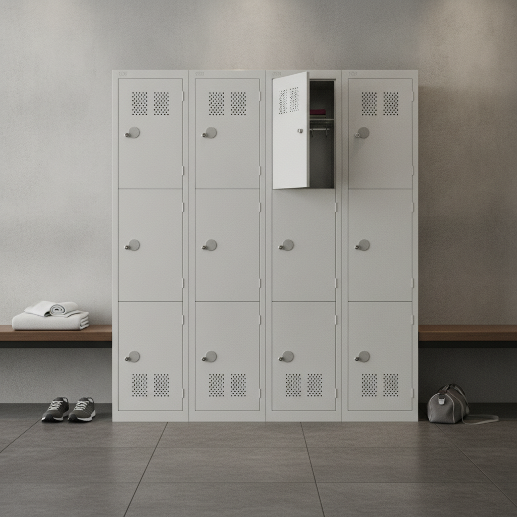 Powder Coated Steel Three Door Lockers 450mm Deep for Secure Storage
