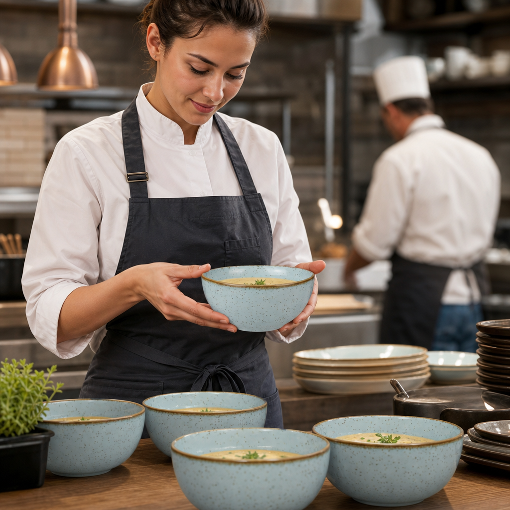 Round Soup Bowls Duck Egg Blue Vitrified Ceramic for Catering (Pack of 12)