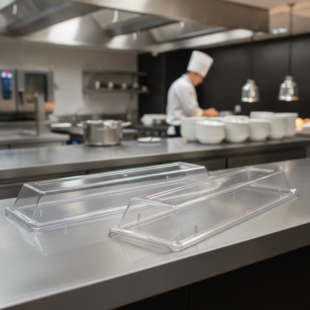 Polycarbonate Rectangular Buffet Tray Covers 560x153mm for Catering (Pack of 2)