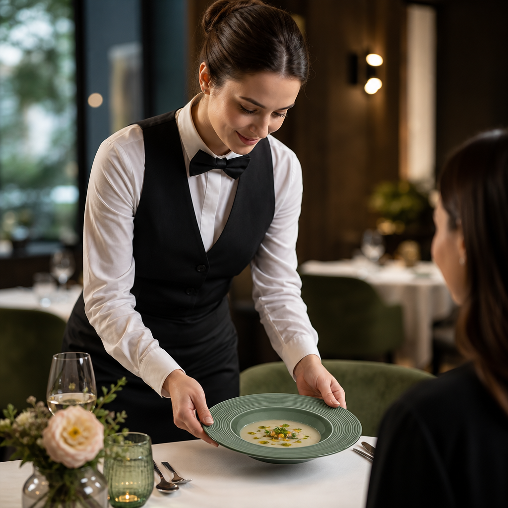 Rim Soup Plates 240mm Green Porcelain for Upscale Dining (Pack of 12)