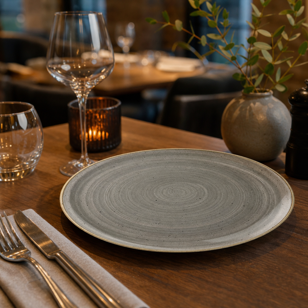 Round Coupe Plates Grey Vitrified Ceramic for Restaurants & Cafés (Pack of 12)