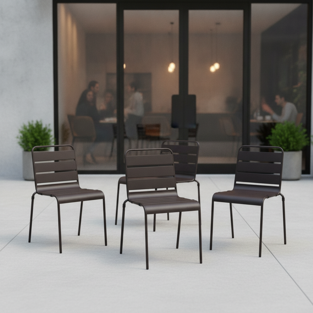 Powder Coated Steel Black Slatted Side Chairs 830x470mm for Cafés (Pack of 4)