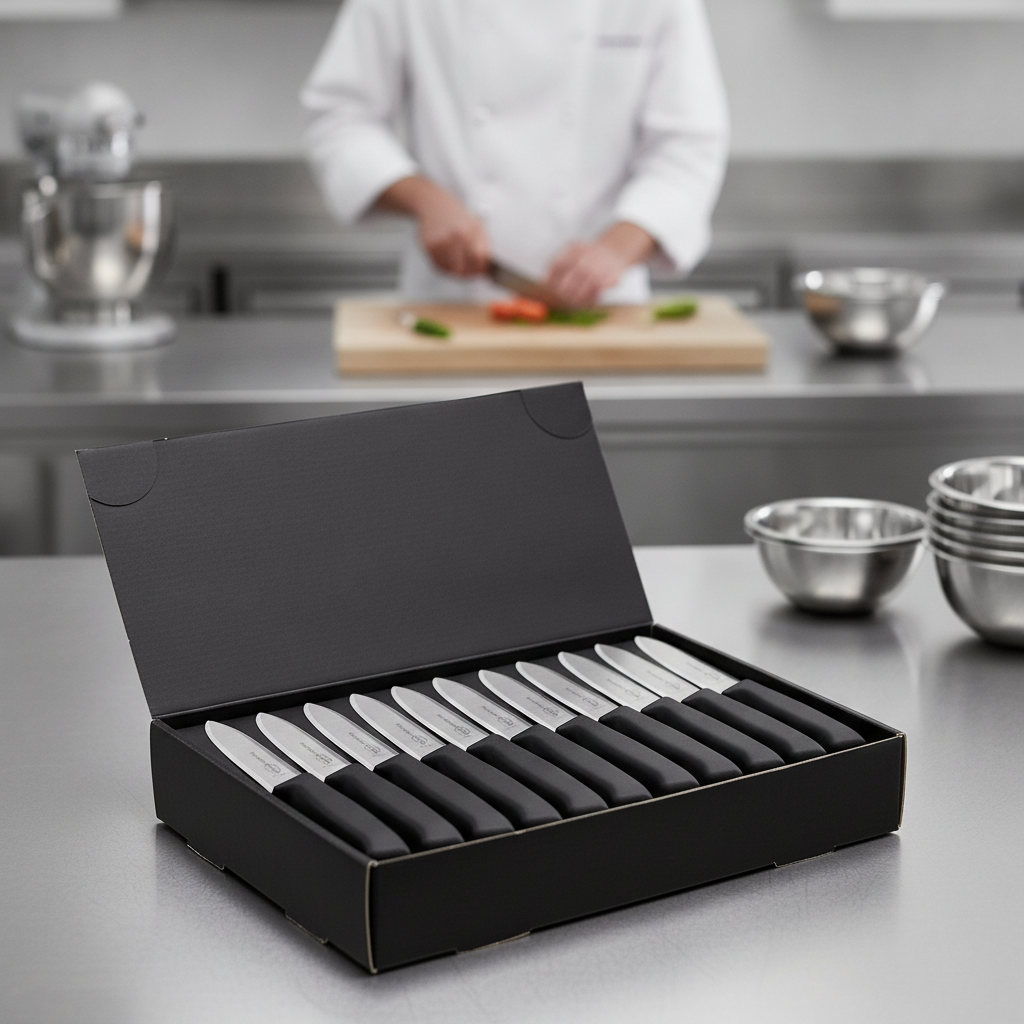 Stainless Steel Utility Knife Set with Black Handles for Food Prep (Pack of 40)