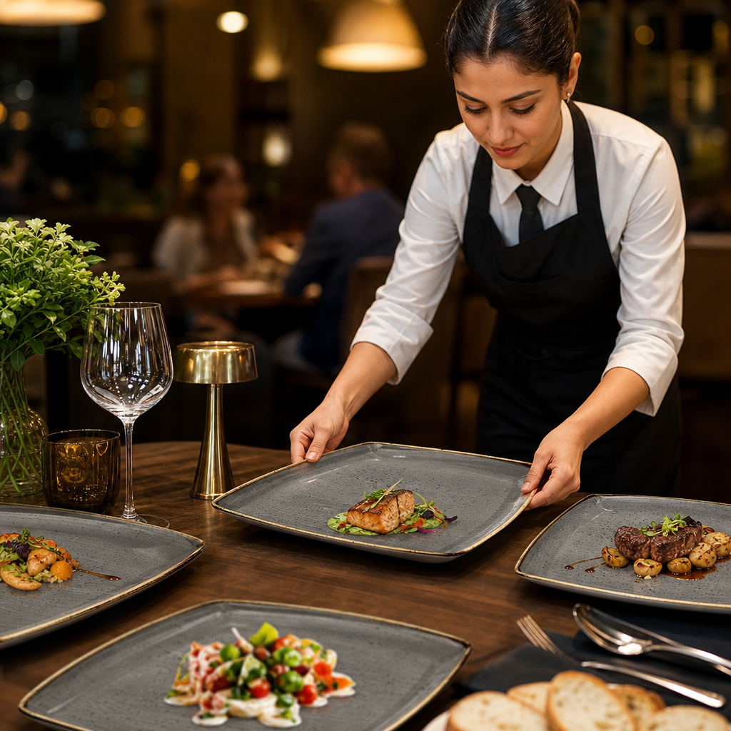 Deep Square Plates Grey Vitrified Ceramic for Dining Experiences (Pack of 6)
