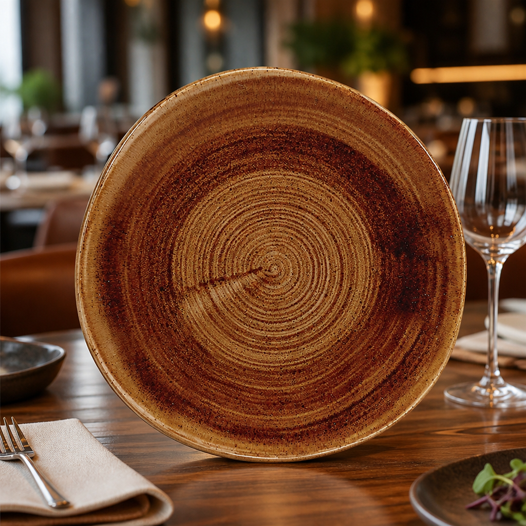 Organic Round Plates Vintage Copper Porcelain for Rustic Dining (Pack of 12)
