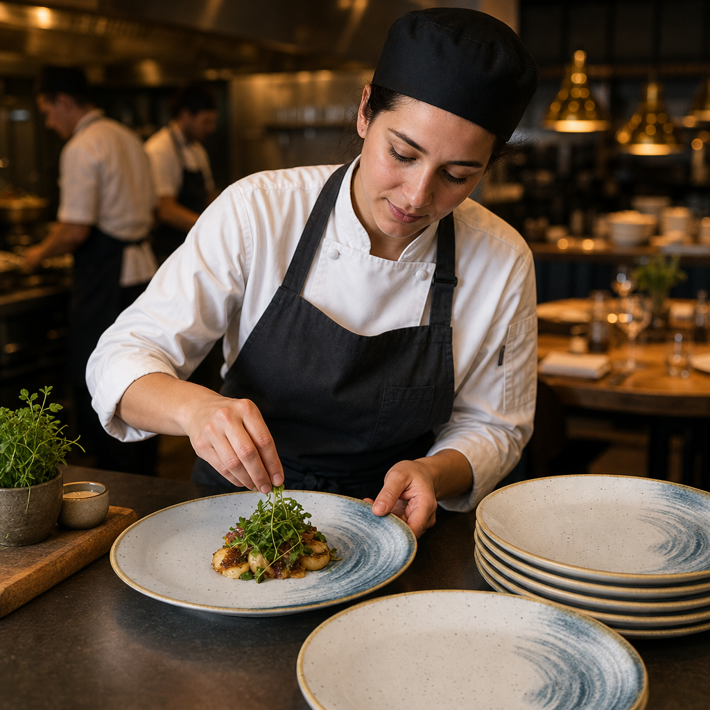 Coupe Plates Blue White Vitrified Ceramic for Dining (Pack of 12)