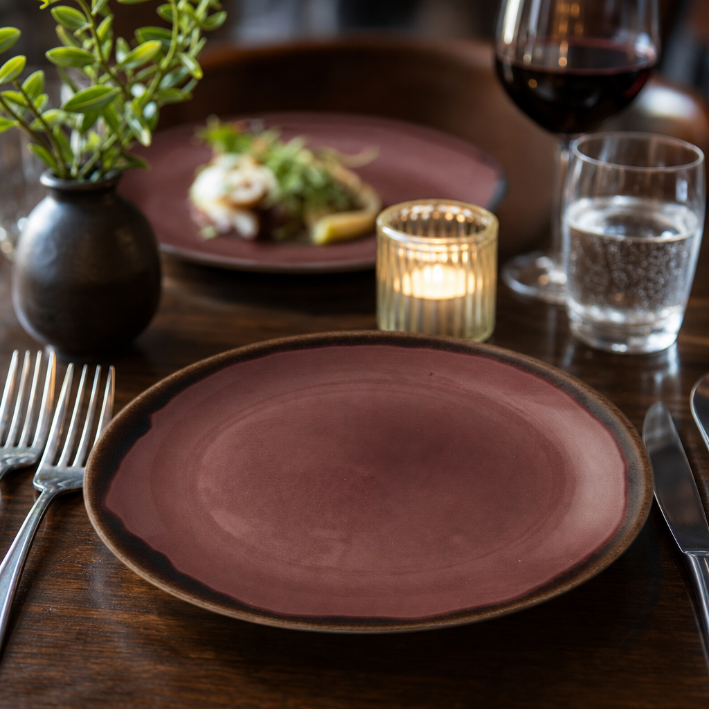 Hand Finished Coupe Plates Purple Stoneware for Dining Experiences (Pack of 12)