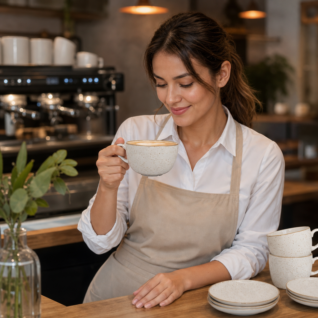 Round Cappuccino Cups 8oz in Super Vitrified Ceramic for Cafés (Pack of 12)