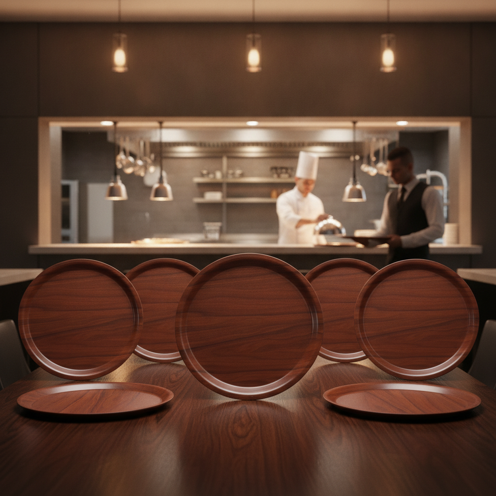 Laminate Round Canteen Tray 380mm Walnut for Dining Spaces (Pack of 24)