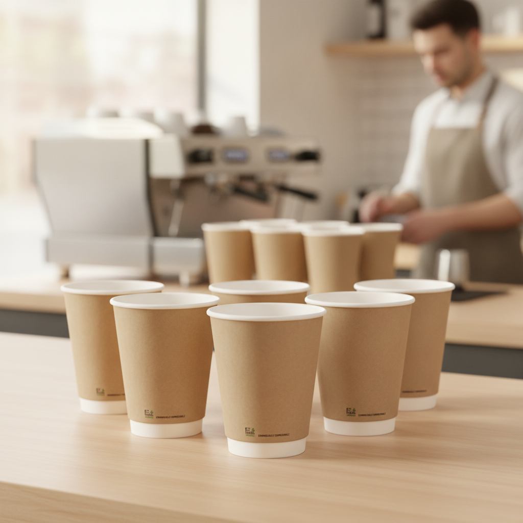 PLA & Paper Double Wall Coffee Cups 340ml for Eco-Friendly Takeaway (Pack of 25)