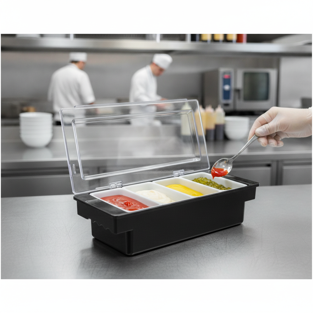 Plastic Four Compartment Condiment Holder 361x155mm for Efficient Service
