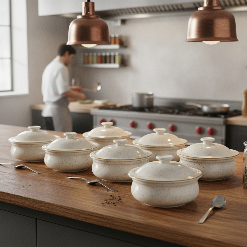 Super Vitrified Ceramic Lidded Stew Pots 430ml for Serving (Pack of 6)