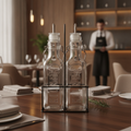 Glass Oil Bottles with Metal Rack 300ml for Dining Tables (Pack of 2)