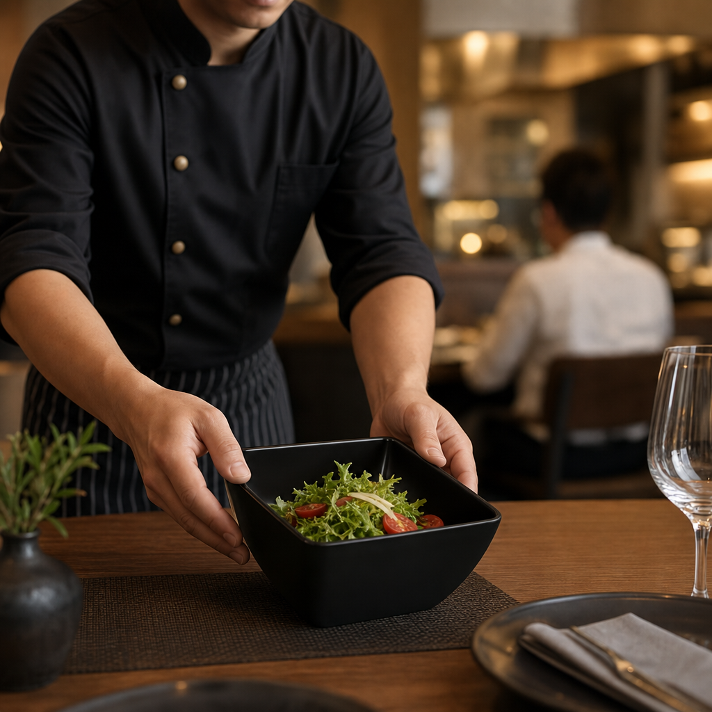 Curved Bowl inch 8 Black Melamine for Contemporary Dining