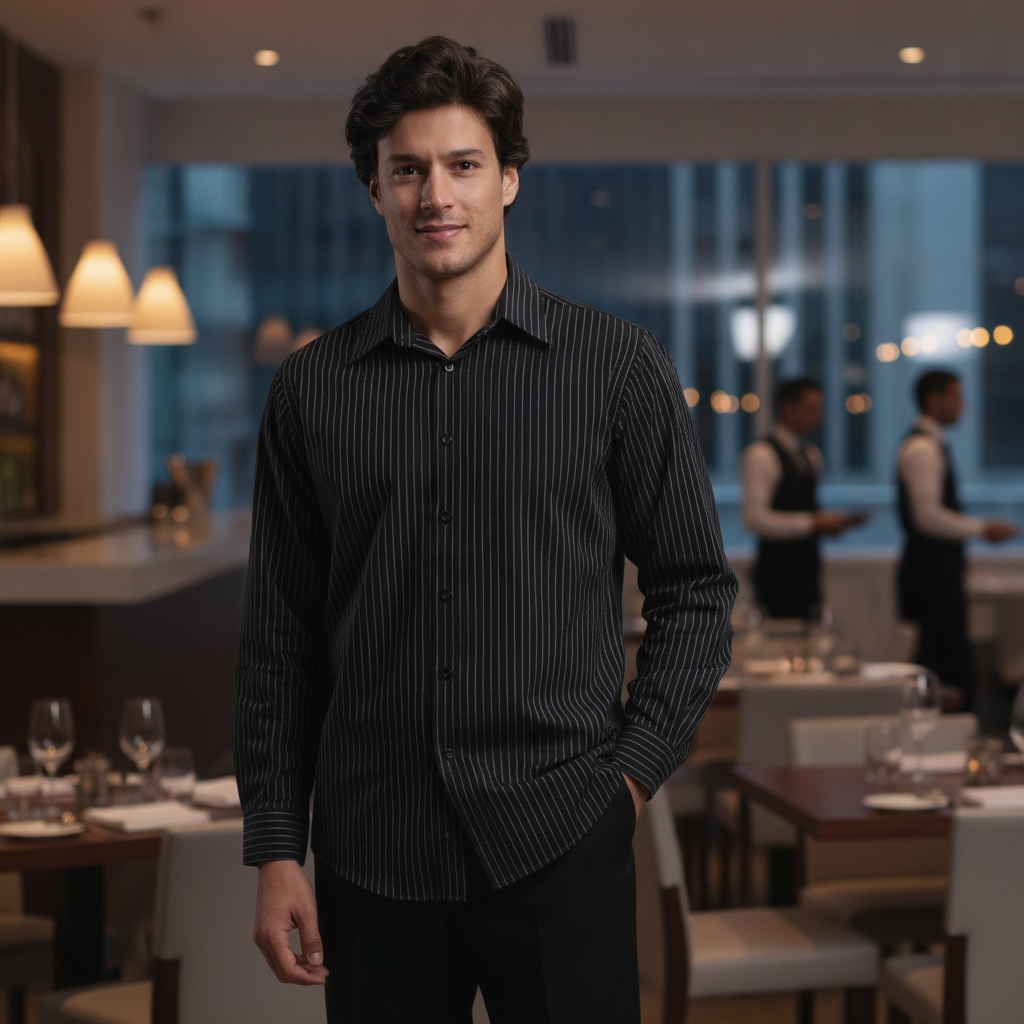 Polycotton Pinstripe Long Sleeve Shirt for Front of House Staff