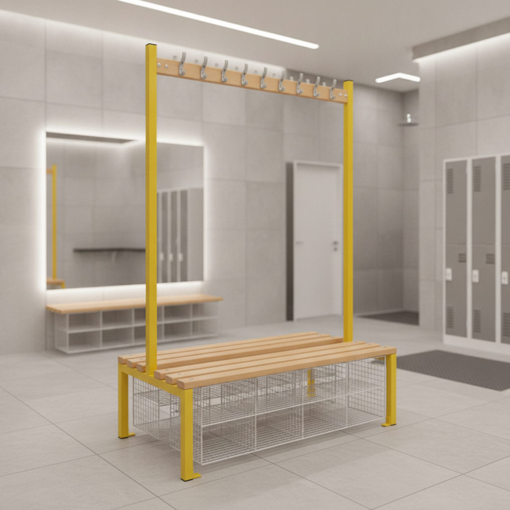Powder Coated Steel Double-Sided Island Seating for Changing Rooms