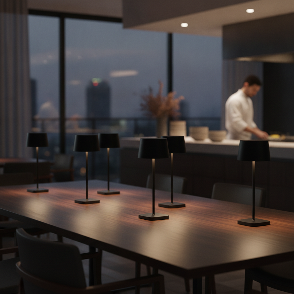 Aluminium Black Cordless LED Table Lamp 200mm for Indoor & Outdoor Use (Pack of 6)