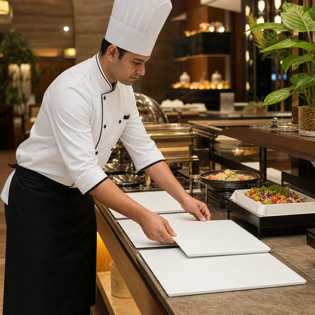 Rectangular Buffet Tiles Melamine Trays and Platters White for Catering Events (Pack of 6)