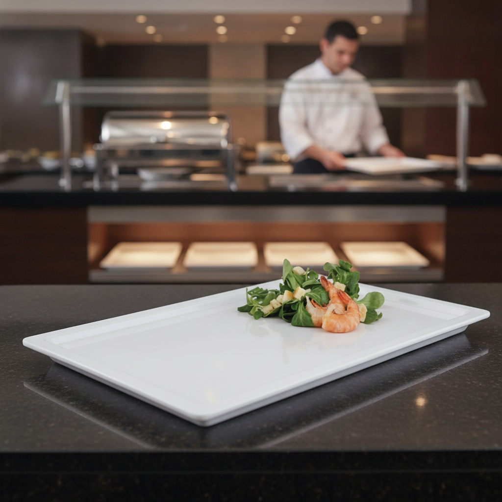Melamine Rectangular Buffet Tray White GN 1/2 - GN 1/1 for Elegant Food Displays