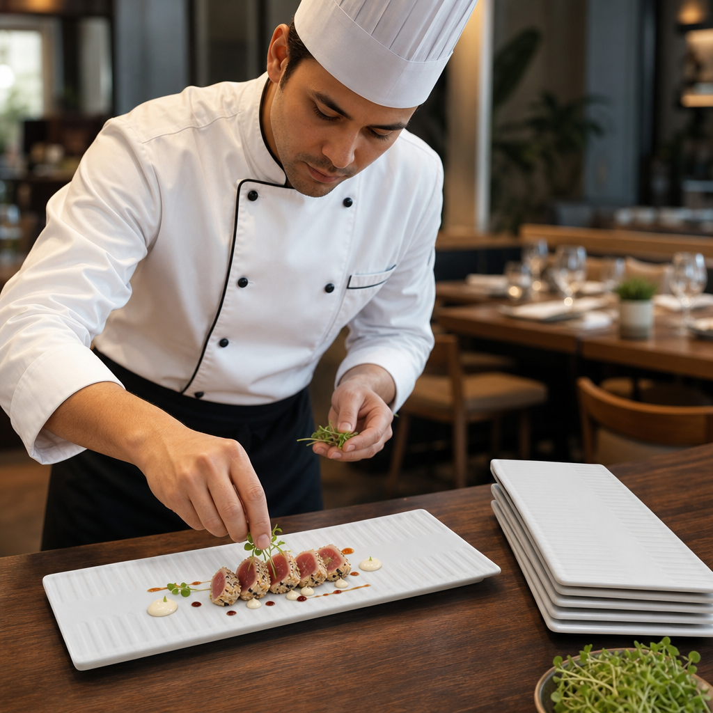 Oblong Plates 250x90mm Vitrified Ceramic for Dining (Pack of 6)