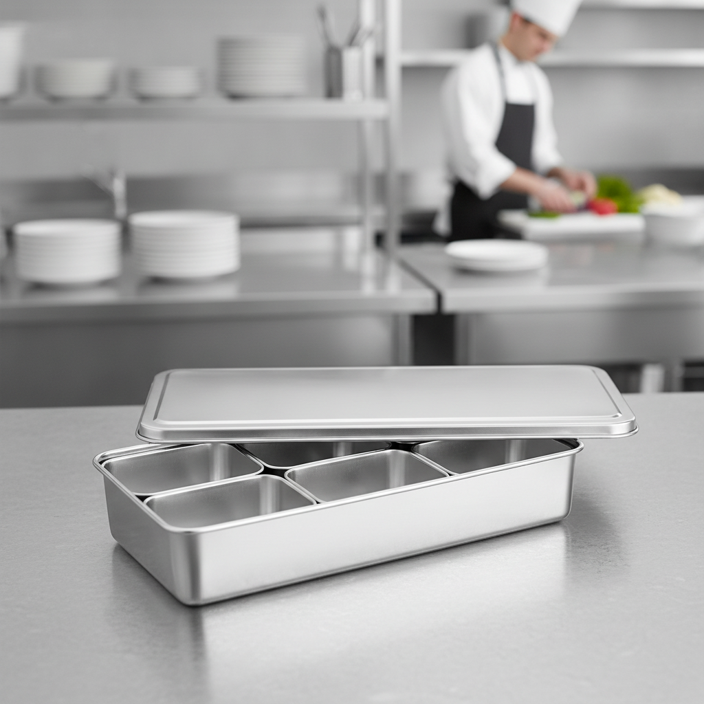 Stainless Steel Six-Compartment Container for Food Storage