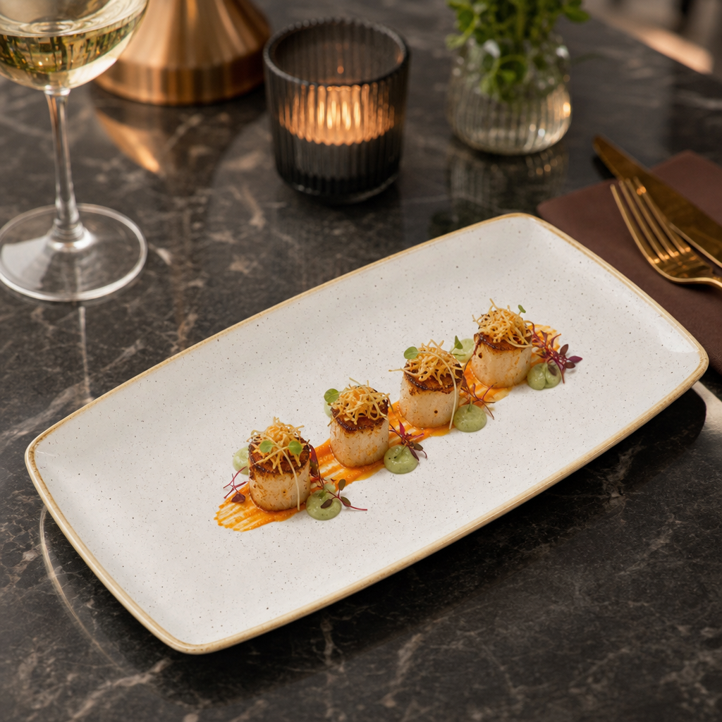 Rectangular Plates White Vitrified Ceramic for Food Presentation (Pack of 12)